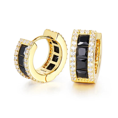 S925 Black Moissanite Halo Hoop Earrings