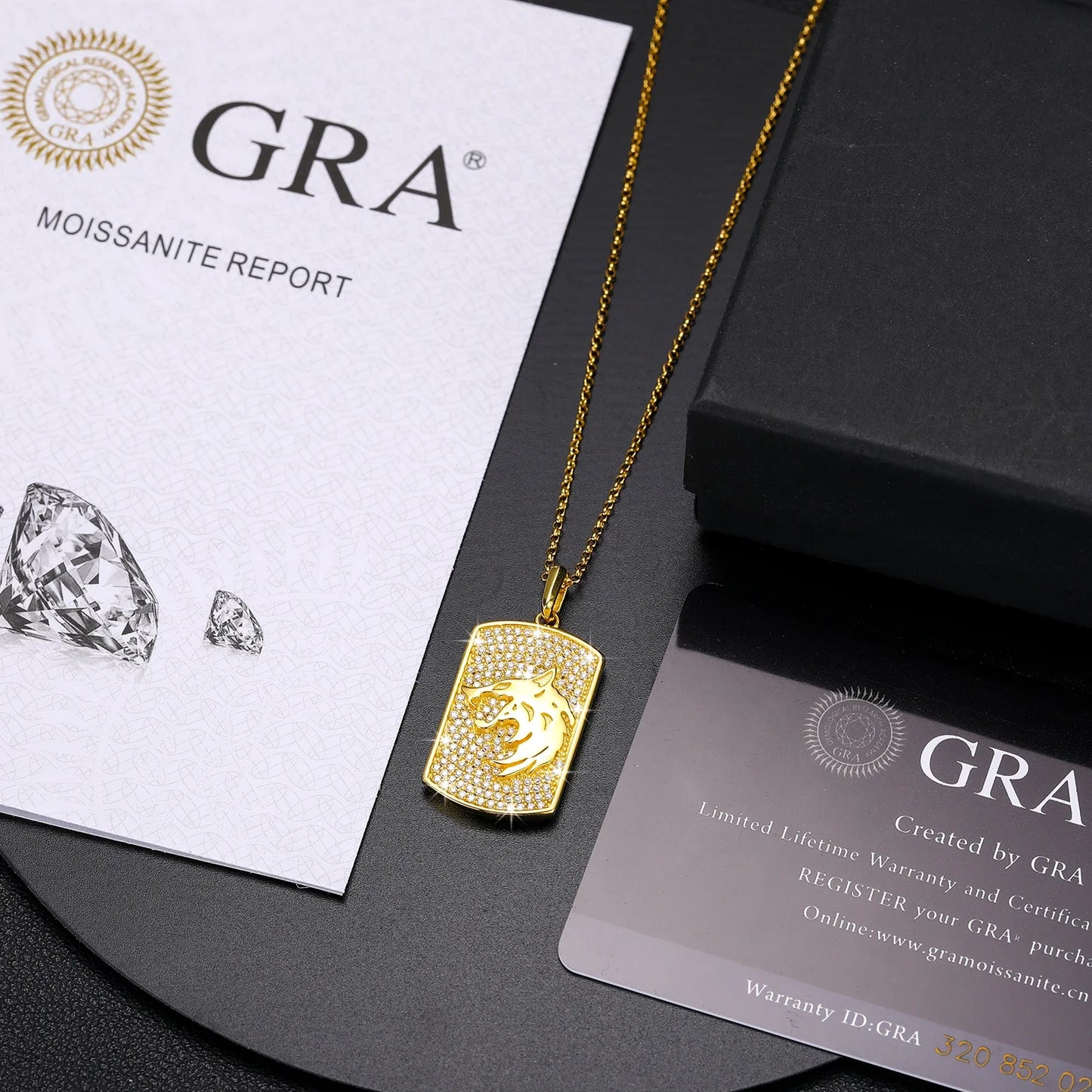 Wolf Head Moissanite Tag Pendant