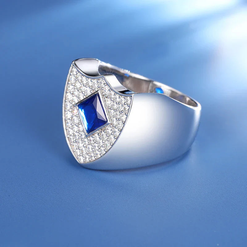 S925 Moissanite Blue Shield Ring