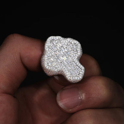 S925 Moissanite BAGUETTE CROSS PAVED DIAMOND RING - White Gold