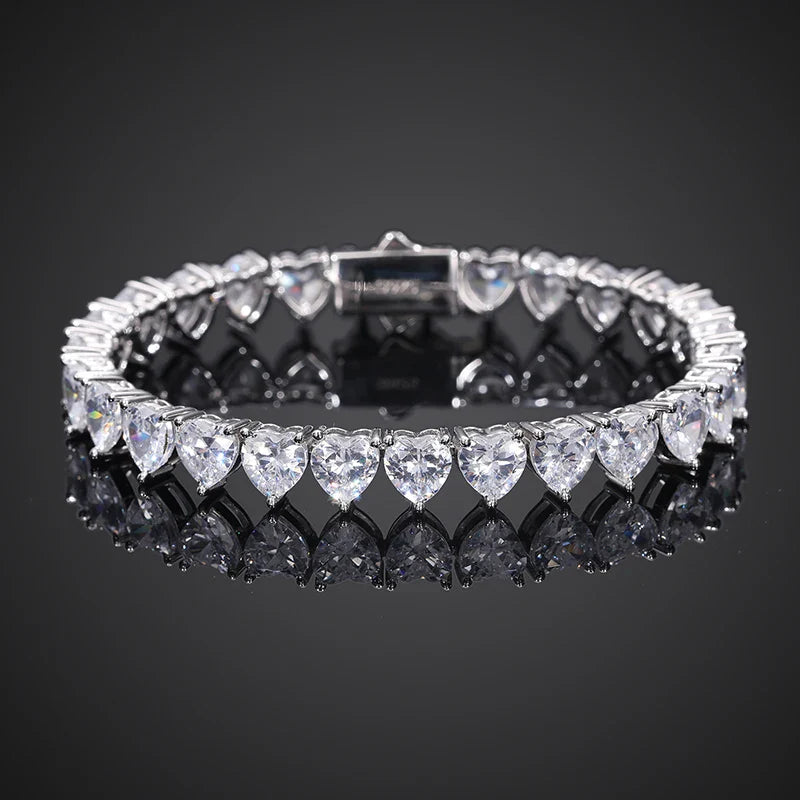 S925 Moissanite Heart-Shape Tennis Diamond Bracelet - 8mm