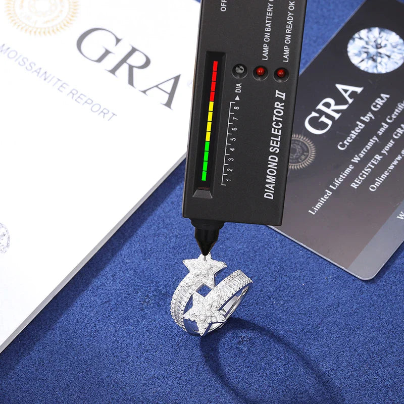 S925 MOISSANITE PAVED STAR BAGUETTE RING