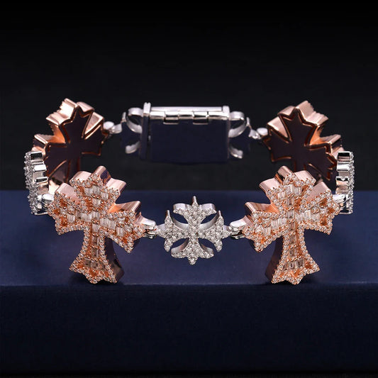 TWO-TONE ROSE GOLD BAGUETTE MOISSANITE MALTESE CROSS BRACELET