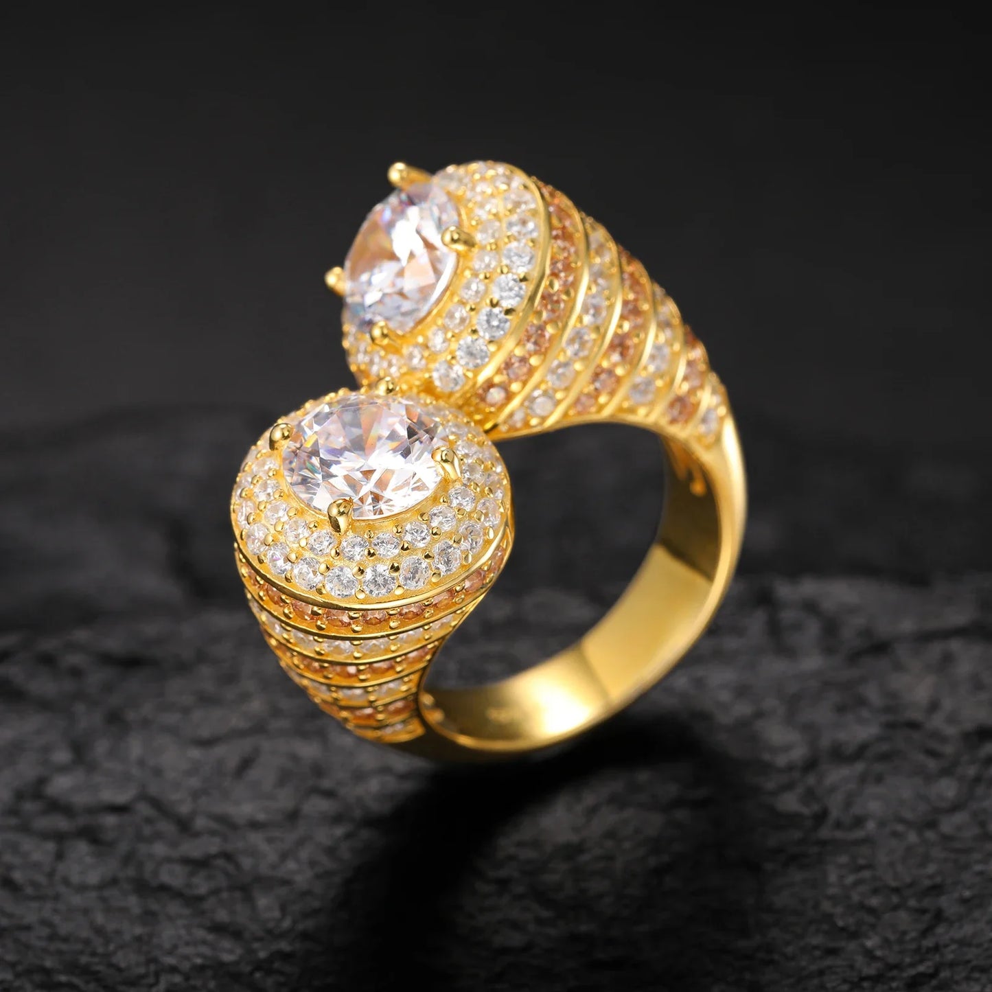 S925 Moissanite Double Halo Moissanite Bypass Ring