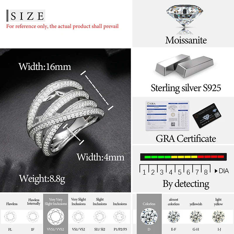 S925 Moissanite Intertwined Thorn Ring - White Gold