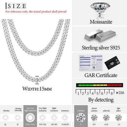 15mm S925 Moissanite Curb Cuban Chain