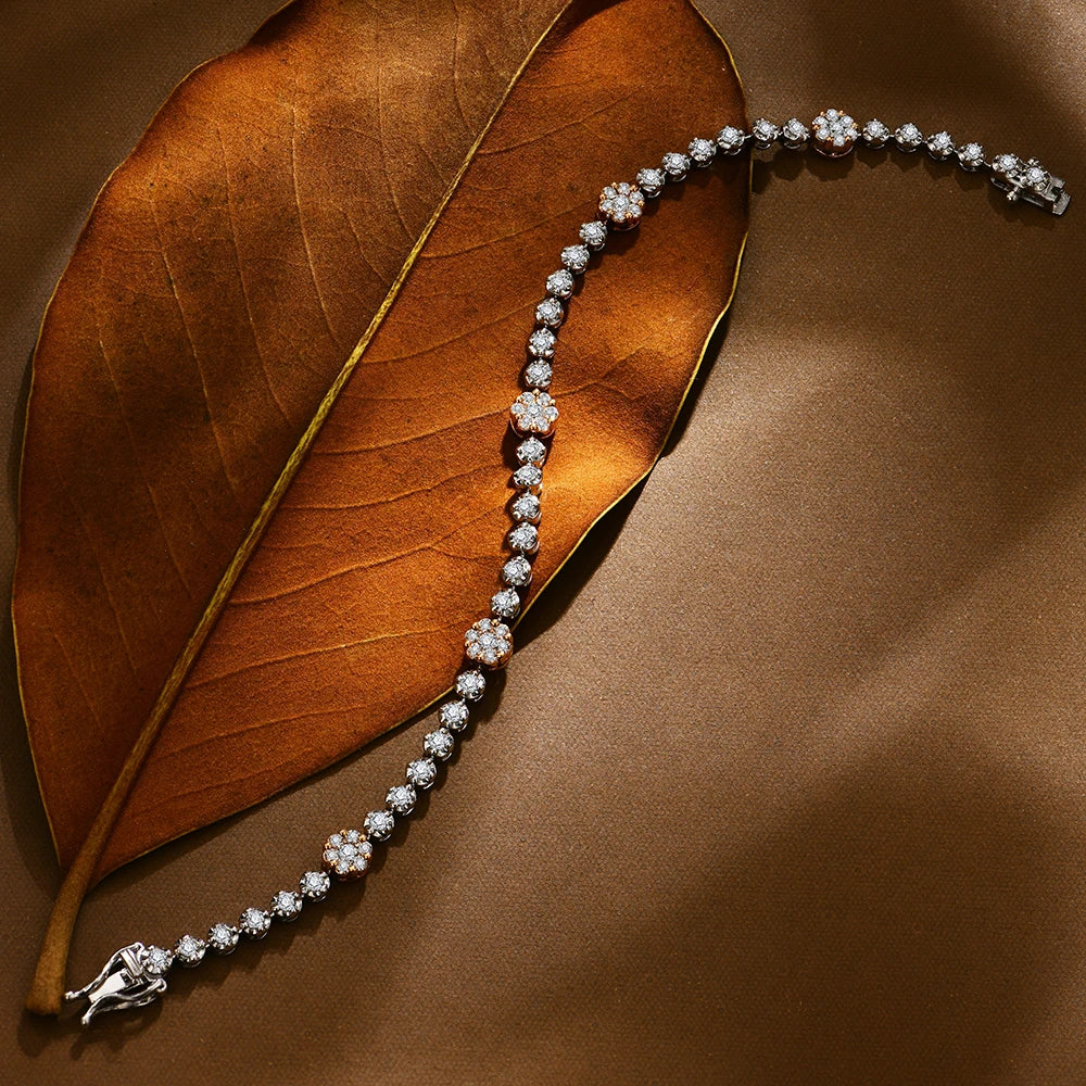 Women's S925 Moissanite Diamond Daisy Flower Stationed Bracelet