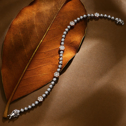 Women's S925 Moissanite Diamond Daisy Flower Stationed Bracelet