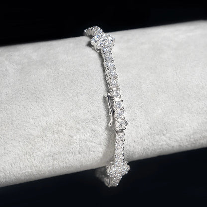 MOISSANITE ICED FLOWERS TENNIS BRACELET - WHITE GOLD