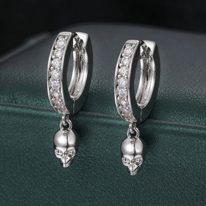 S925 Moissanite Skull Huggie Earrings - Gold