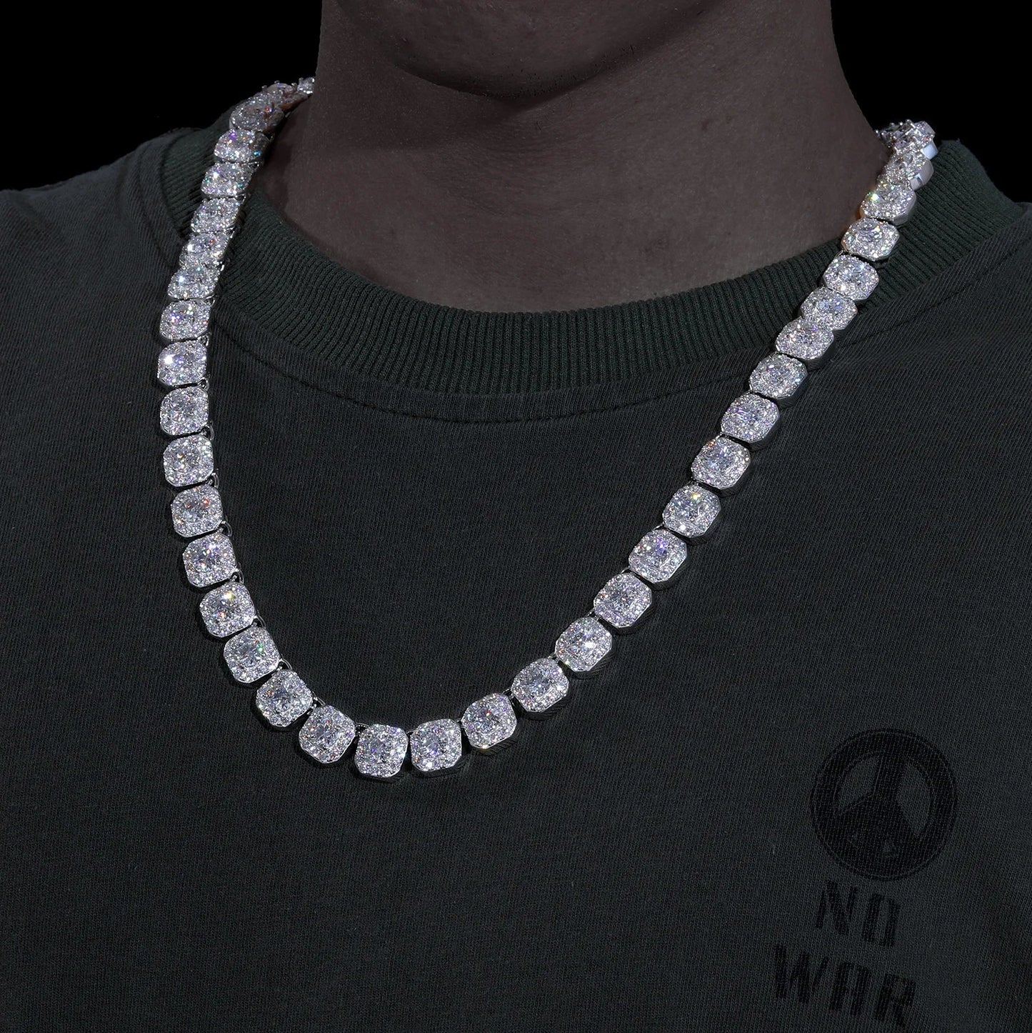 S925 Moissanite White Gold Clustered Tennis Necklace - 10mm