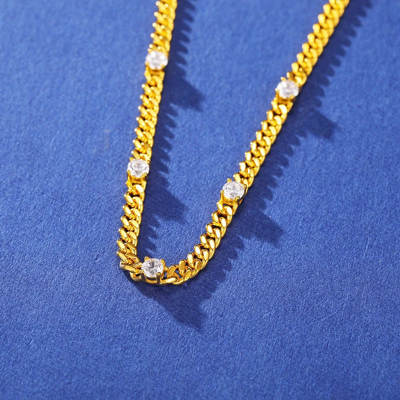 S925 Moissanite Round Diamond Cuban Link Bracelet - 3MM