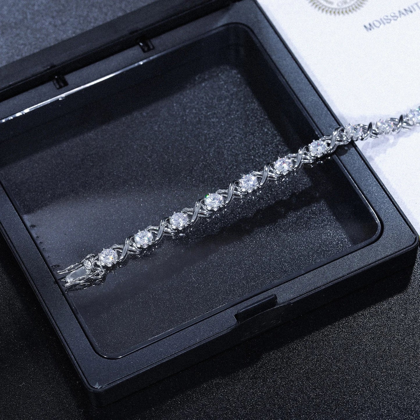 3-8mm S925 Moissanite Diamond Stationed Infinity Link Bracelet - Silver