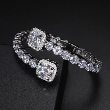 S925 Moissanite Clustered Tennis Bangle Bracelet