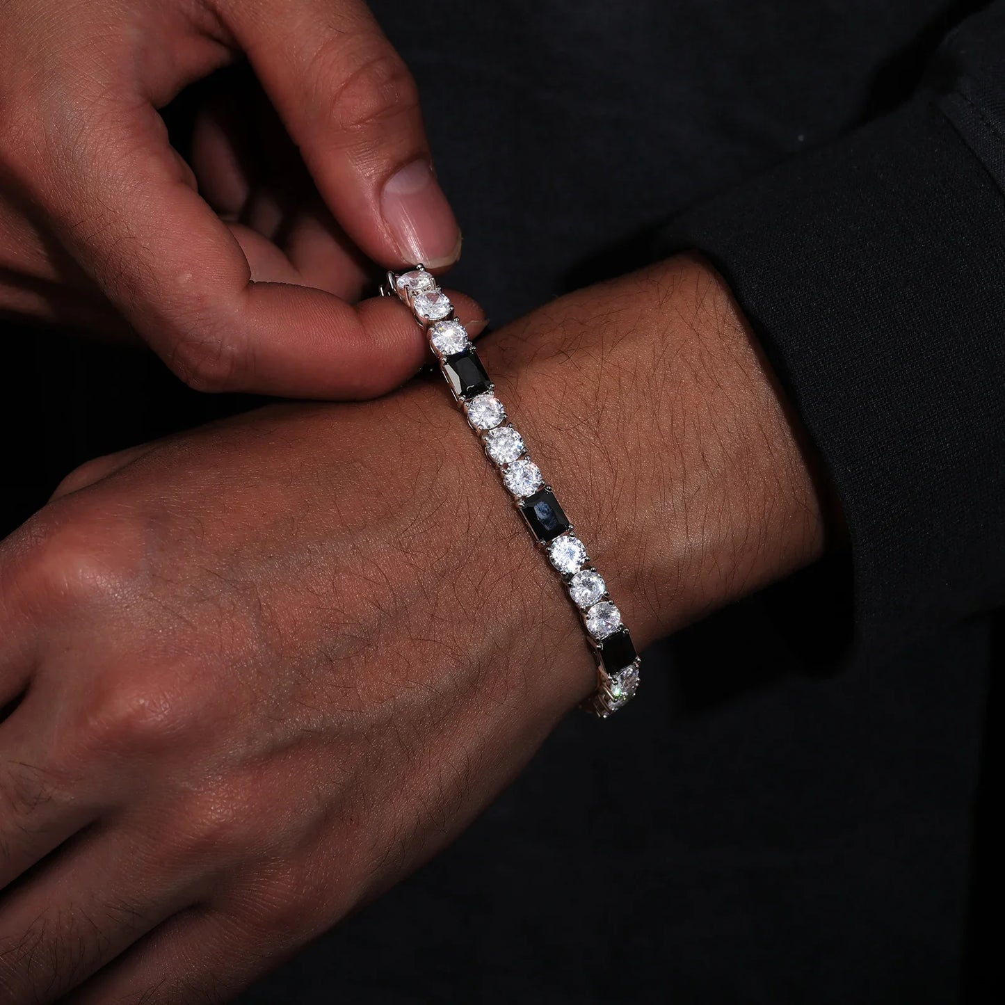 S925 Moissanite Tennis Black Center Gemstone Diamond Bracelet - 6mm