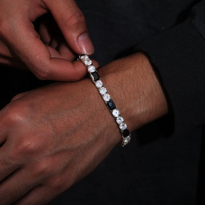 S925 Moissanite Tennis Black Center Gemstone Diamond Bracelet - 6mm