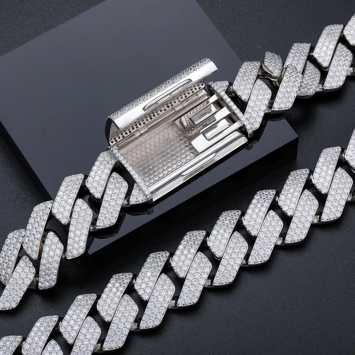 23MM White Gold Diamond Prong Cuban Link Necklace