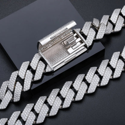 23MM White Gold Diamond Prong Cuban Link Necklace