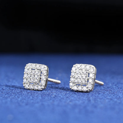 S925 Moissanite Halo Square Stud Earrings