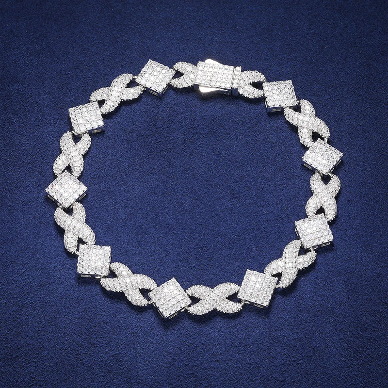 S925 MOISSANITE INFINITY RHOMBUS BRACELET - WHITE GOLD