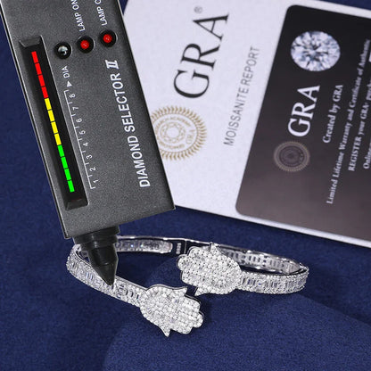 S925 Moissanite Baguette Hamsa Bangle