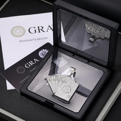 Silver 925 Moissanite Poker Lucky Ace Of Spades Pendant Necklace
