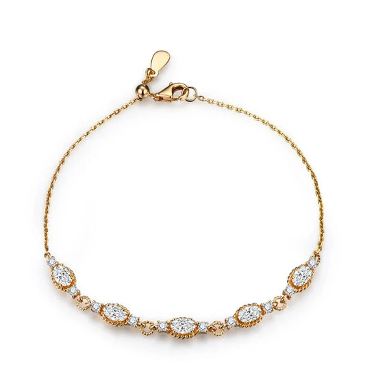 Women's S925 Charming Oval Cut Moissanite Diamond Yellow Gold Bracelet