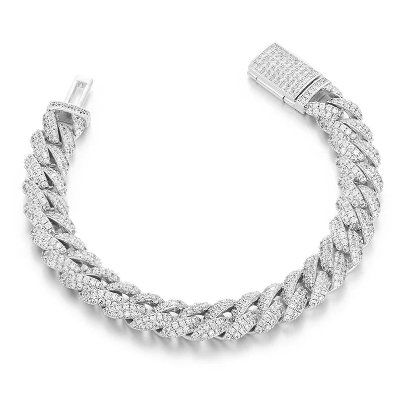 S925 Moissanite Cuban Diamond Link Chain Necklace or Bracelet - 10mm