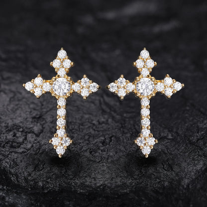 S925 Moissanite Dripping Cross Stud Earrings
