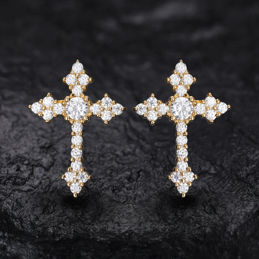 S925 Moissanite Dripping Cross Stud Earrings