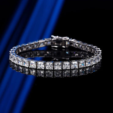 S925 Princess Cut Square Moissanite Diamond Tennis Bracelet