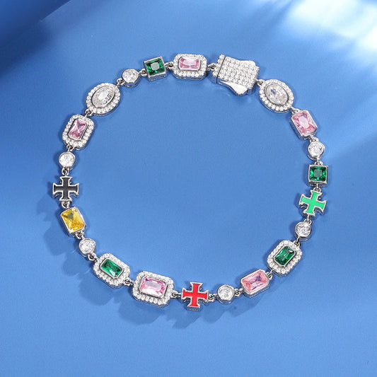 S925 Moissanite Multi Gemstone Motif Bracelet - 7MM