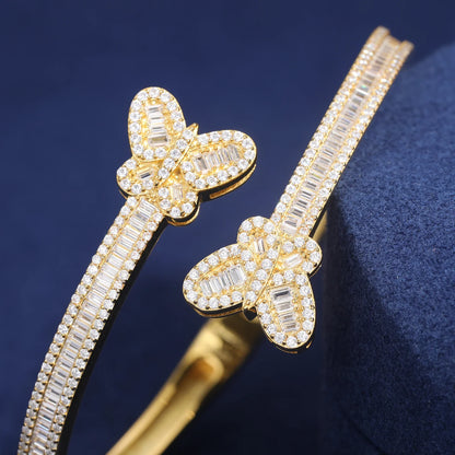 S925 Moissanite Butterfly Baguette Diamond Bangle