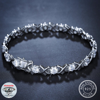 3-8mm S925 Moissanite Diamond Stationed Infinity Link Bracelet - Silver