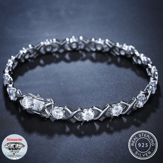3-8mm S925 Moissanite Diamond Stationed Infinity Link Bracelet - Silver