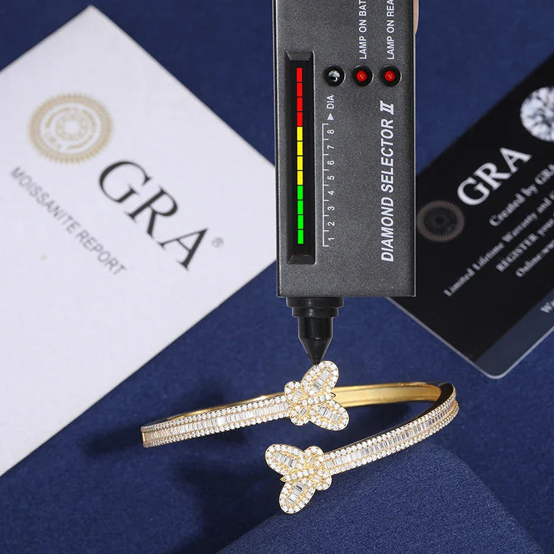 S925 Moissanite Butterfly Baguette Diamond Bangle