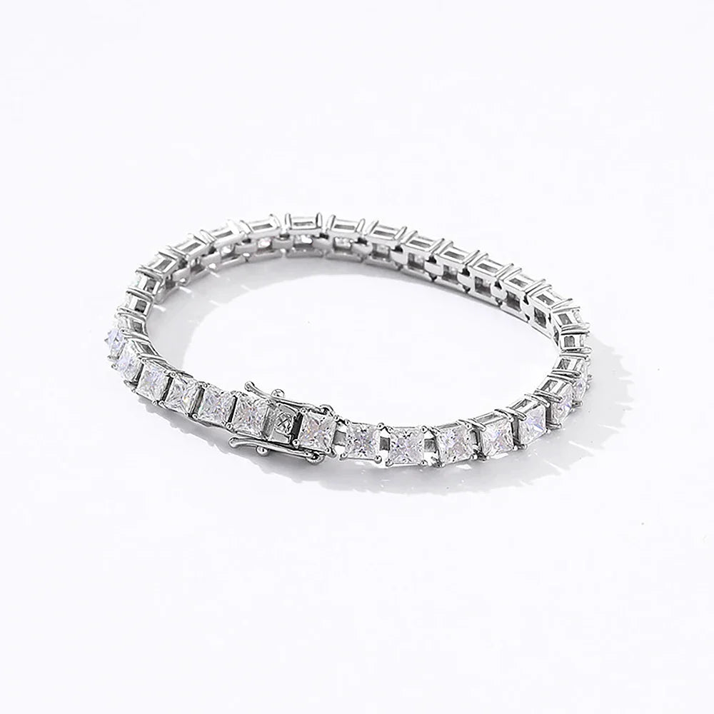 S925 Princess Cut Square Moissanite Diamond Tennis Bracelet