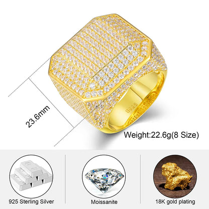 S925 Moissanite Diamond Square Signet Ring