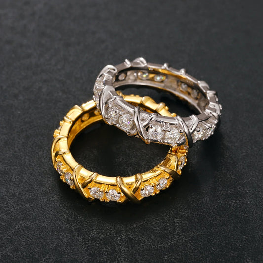 S925 Cross Infinity Tennis Ring - Gold/White Gold