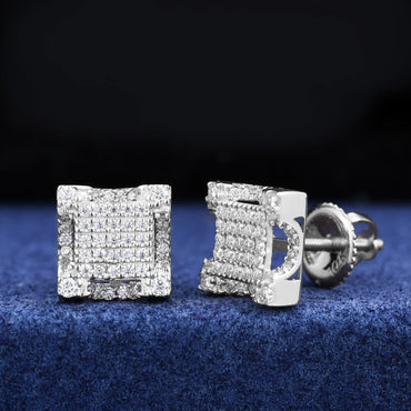 S925 Moissanite Square Paved Diamond Stud Earrings