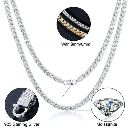 S925 Moissanite Diamond Franco Link Chain Necklace/Bracelet - 6mm