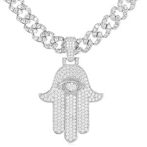 D VVS Moissanite Hamsa Evil Eye Pendant Necklace