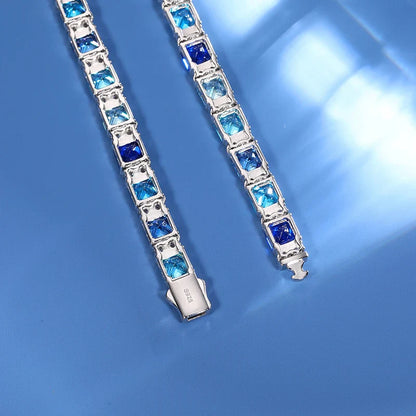Blue Mixed Diamond Cut Tennis Necklace - 7.5mm