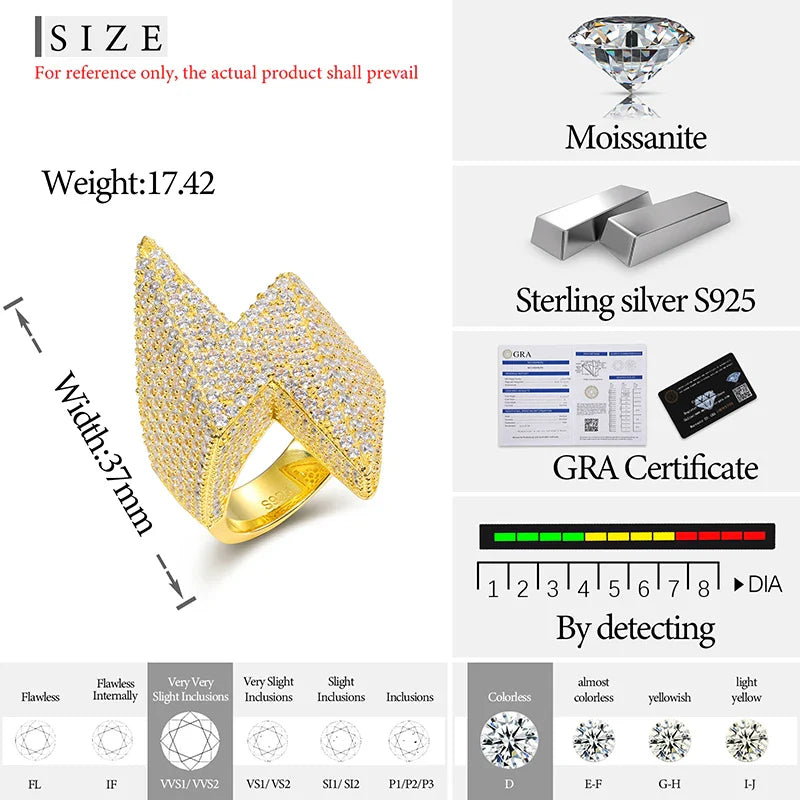 S925 Moissanite Lightning Bolt Ring