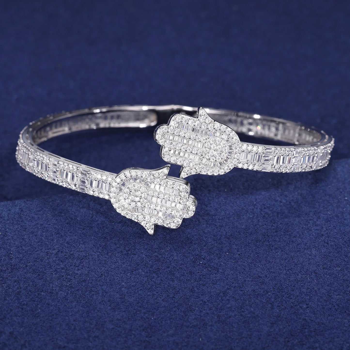S925 Moissanite Baguette Hamsa Bangle