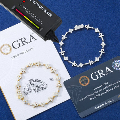 S925 Moissanite Mini Cross & Star Bracelet