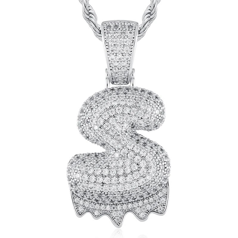 925 Sterling Silver Moissanite Bubbler Micro Paved A-Z Letter Pendant