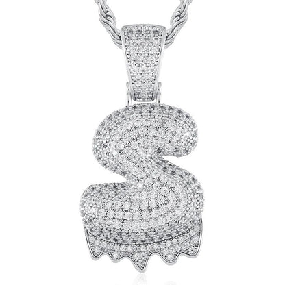 925 Sterling Silver Moissanite Bubbler Micro Paved A-Z Letter Pendant