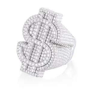 S925 Moissanite Diamond Dollar Sign Ring - White Gold