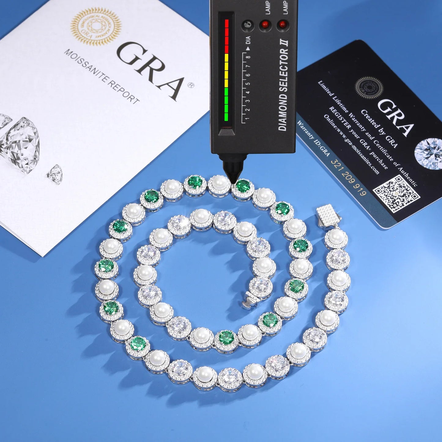 9mm S925 Green Moissanite Pearl Chain